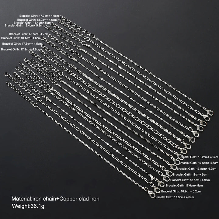 16pcs Silver Metal Chain Bracelets