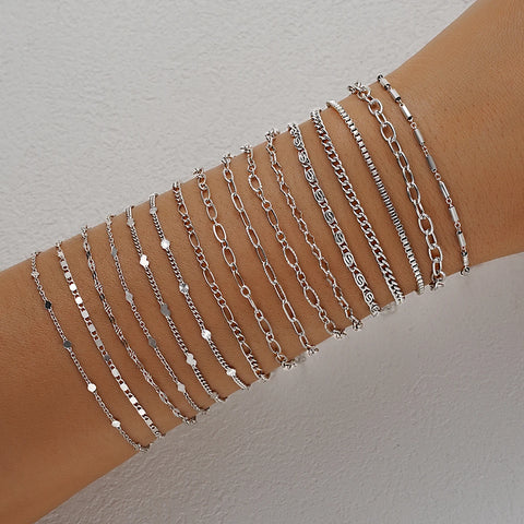 16pcs Silver Metal Chain Bracelets