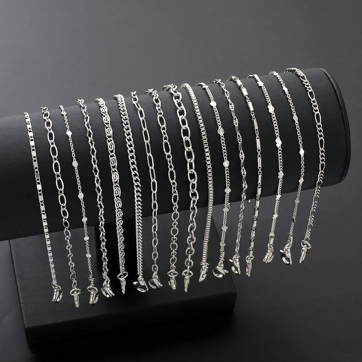 16pcs Silver Metal Chain Bracelets